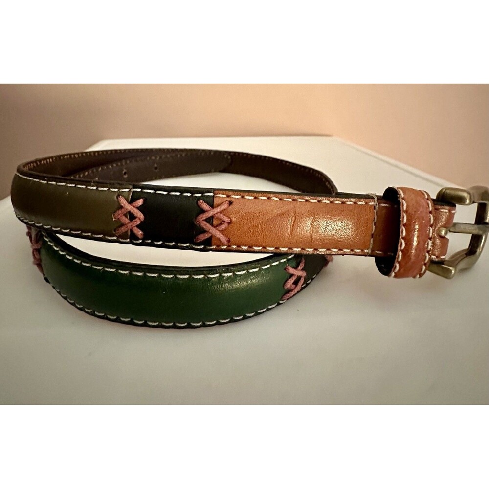 Relic Women's Size M Multicolor Leather Belt  Decorative Stitching Boho Hippie